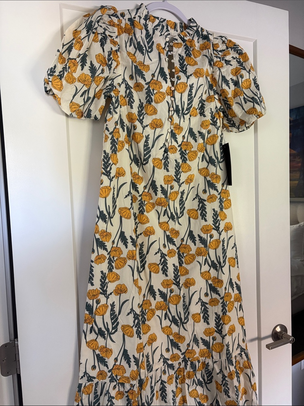TUCKERNUCK/ Hyacinth House Floral Midi Dress with Mustard Yellow Poppy Print NWT
